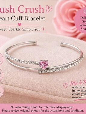 paparazzi Pink Heart Double Band Cuff Bracelet - Silver Tone